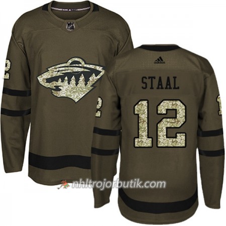 Män Ishockey Minnesota Wild Tröja Eric Staal 12 Adidas 2017-2018 Camo Grön Authentic